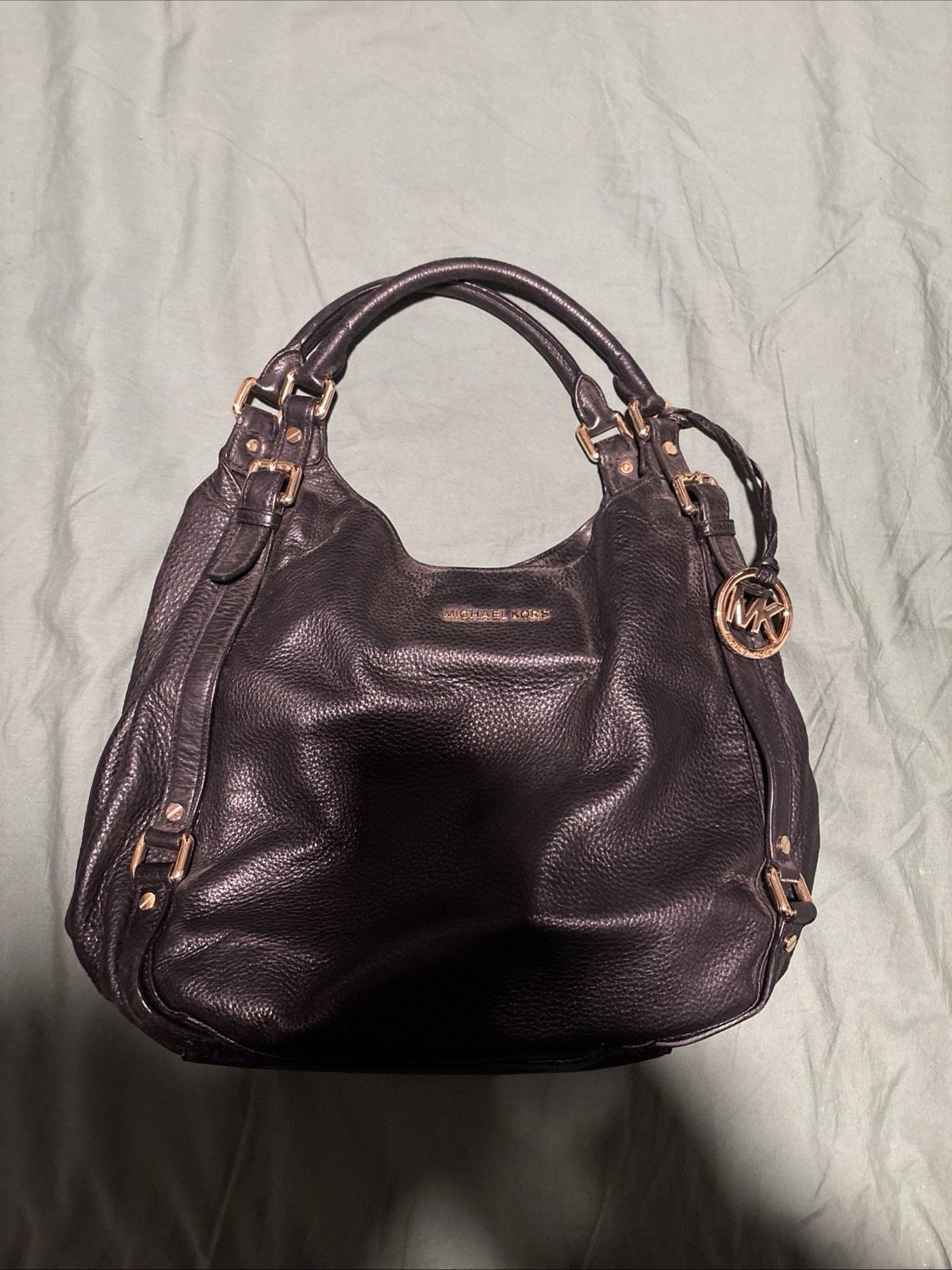 MICHAEL KORS BEDFORD BLACK LEATHER LARGE BELTED S… - image 1