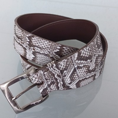 Florida Python Hand-Made in Italy Snakeskin Belt Solid Brass Buckle Brown Sz 34