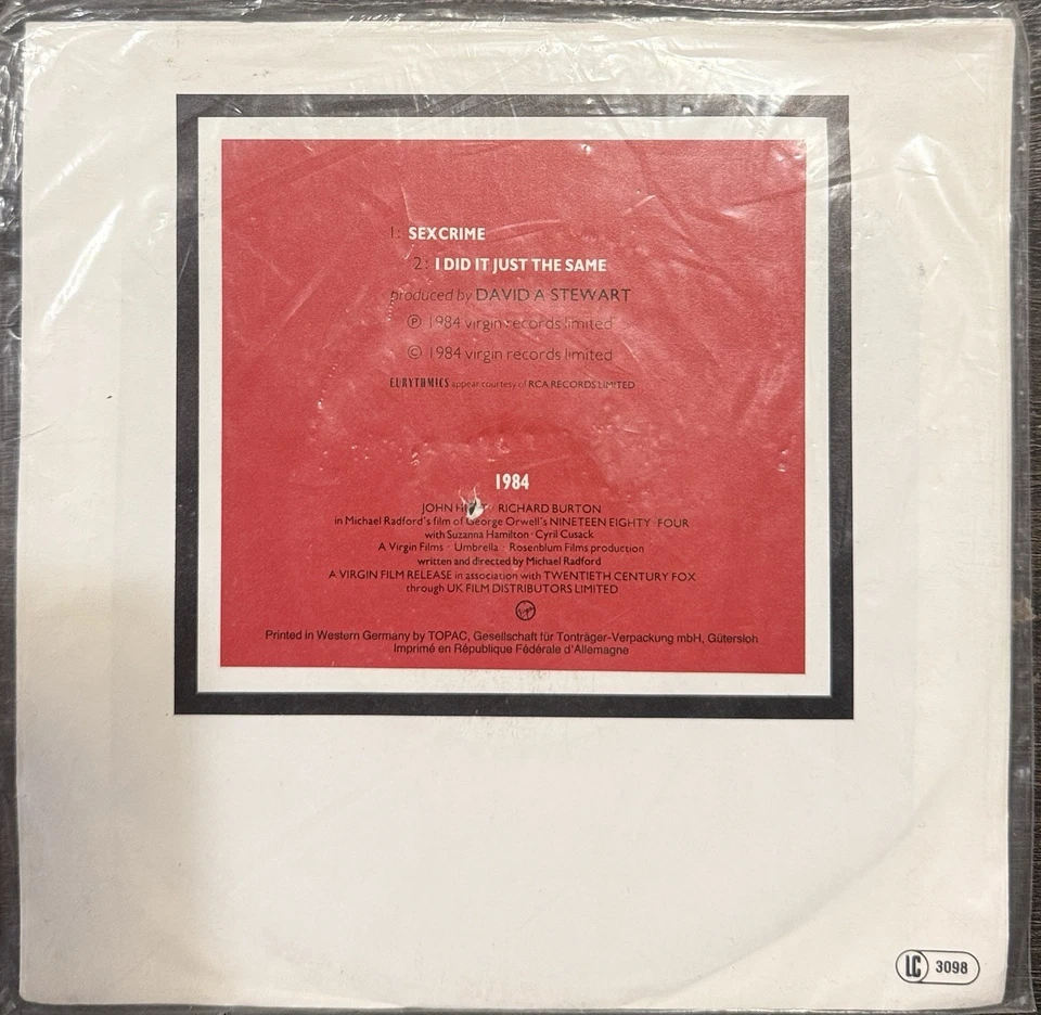 Eurythmics – Sexcrime 7” 1984 SEALED Oldies Unlimited 99p Bag Edition Rare - Изображение 2 из 4
