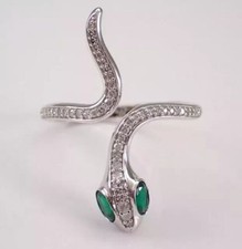 1.20Ct Round Lab Created Emerald Women Snake Ring 14k White Gold Plated