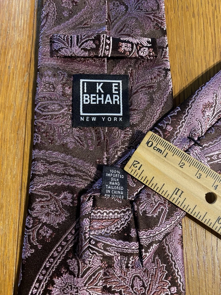 Corbata Ike Behar New York Rosa y Marrón Floral Paisley Tejida 100% Seda Hecha a Mano Foto 2 de 4