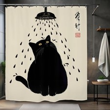 Funny Japanese Cat Shower Curtain Cute Pet Animal Decor 60Wx72L Inch 12 PCS