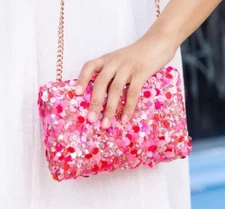 $360. Simitri Bubblegum Clutch Pink Multi Gold