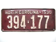 1930 NORTH CAROLINA NC LICENSE PLATE TAG, ORIGINAL, VINTAGE, USED