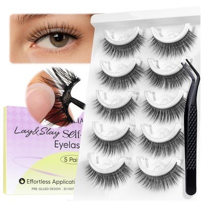 Self Adhesive Eyelashes Natural Look, Pre Glued Wispy False Lashes No Glue Re...