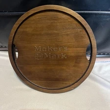Maker's Mark Whiskey 8.5” Round Wood Serving Tray Bottle Shot Drink Coaster