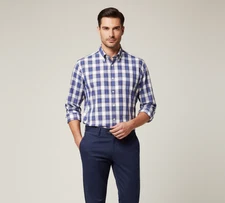 Scott Barber $165 Dress Shirt Mens Size XL Plaid Button Up Blue Purple