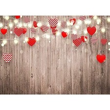 9x6ft Valentines Day Backdrop, Rustic Wood, Red Love Heart, Photo Prop, Roman