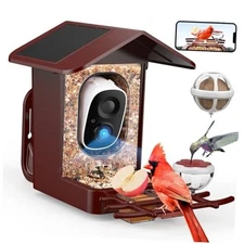  Bird Feeder with Camera Solar Powered, AI Identify & Auto Capture, 2K HD Red