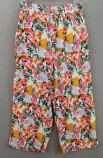 C&C California Womens M Tropical Print 100%Linen Wide Leg Pants Resort Vacay Fun