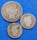 3 - 90% Silver Barber Coins - 1899 Barber Quarter, 1899 Dime, and 1901 Dime