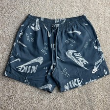 Nike Swim Shorts Mens Large Blue Just Do It Print Mesh Lined Drawstring Trunks