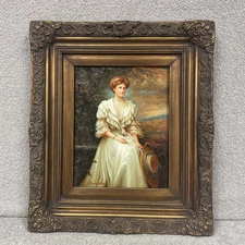 Beautiful Original Oil Painting signed by L. Doreen, Woman Posing with Hat