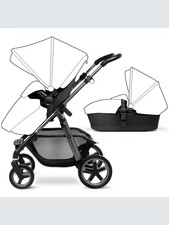Silver Cross Pioneer Pram and Pushchair Black/Chrome with Pink Hood and Apron
