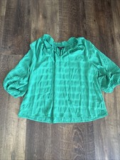 Simply Vera Wang V Neck Blouse Green Light Weight Long Sleeve Blouse XL