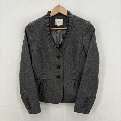 Ann Taylor Loft Blazer Jacket Womens 2P Gray Wool Ruffle Peplum Lined Short NWT