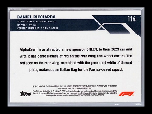 2023 Topps Chrome Sapphire Formula 1 114 Daniel Ricciardo Orange /25 - 第 2/2 張圖片