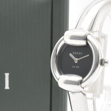 [ Near MINT w/Box ] GUCCI 1400L Black Dial Silver Quartz Ladies Watch JAPAN