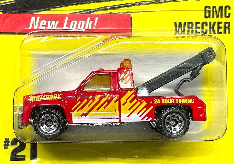 VINTAGE 1987 Matchbox #21 Red & Yellow GMC Wrecker-SEALED ON CARD - Image 2 of 2