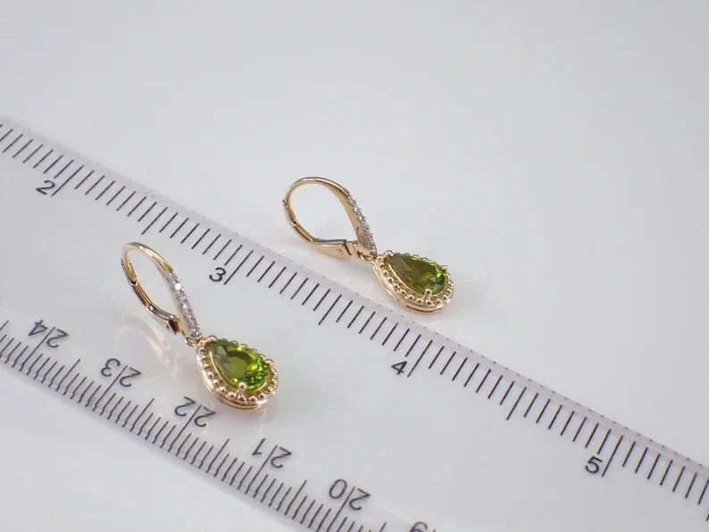 2Ct Pear Cut Lab-Created Green Peridot Teardrop Earrings 14K Yellow Gold Plated - Image 4 of 4