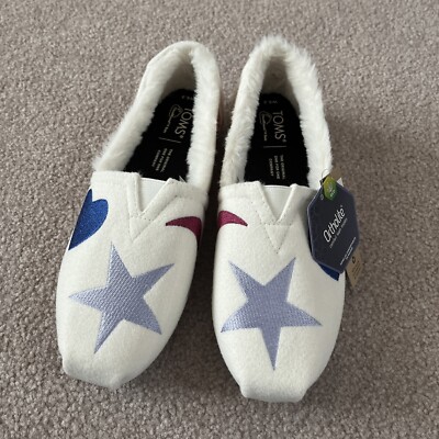 TOMS Alpargata Shoes, Ortholite Women s Size 6.5 Slip-Ons White With Stars