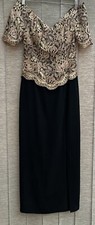 Vintage Evening Dress Uk 10 VIVACE Gold Lace Bodice Black