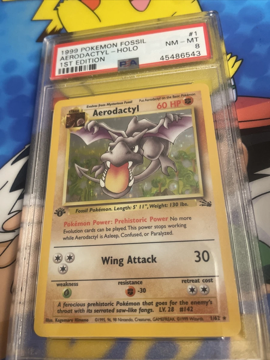1st Edition Aerodactyl Holo - 1999 Pokemon Fossil - 1/62 PSA 8 NEAR MINT