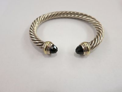 David Yurman Sterling Silver BANGLE Bracelet &18K Yellow BEVELED STONE CORNER 