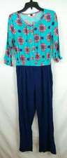 Red Camel Teal  Navy Patterned 3/4 Sleeve Pants Romper Girl's/ Kid's Sz Large