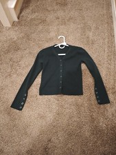 knitted v neck rib cardigan in Green