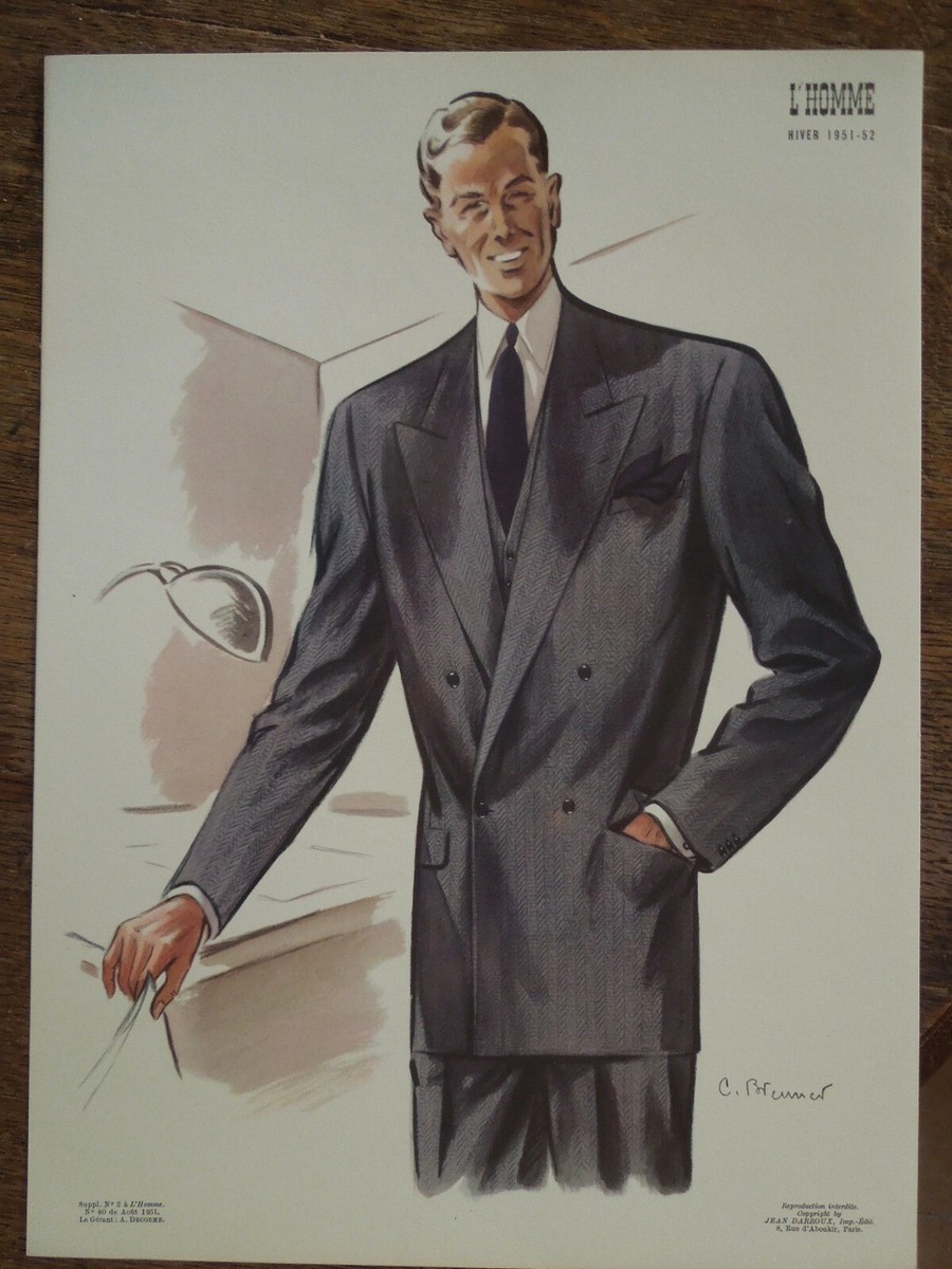 Planche D'illustrations De Mode Vintage Homme - Modèles Tailleurs 1954-1955