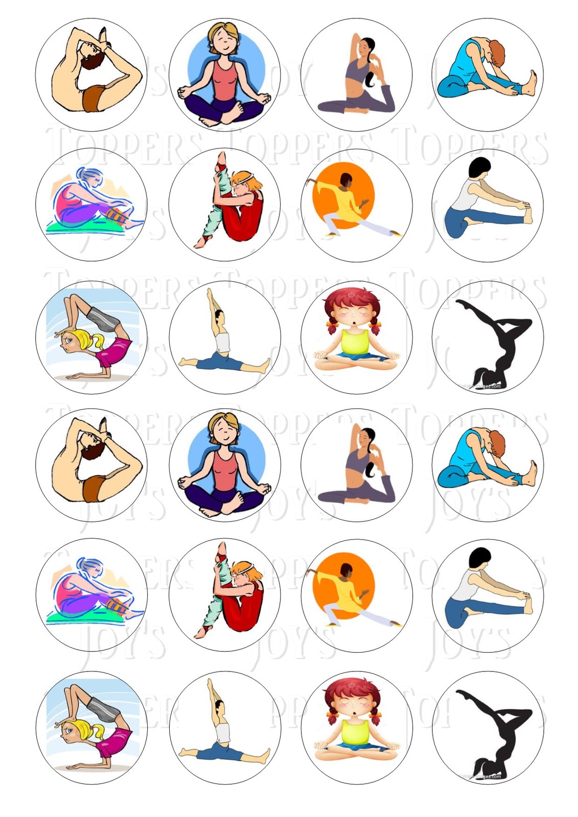 24 YOGA CUPCAKE TOPPER ICED  ICING EDIBLE FAIRY CAKE BUN TOPPERS