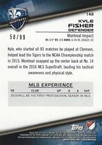 2016 Topps Major League Soccer Blue Parallel /99 (#131 - #140) - MLS - Picture 16 of 20