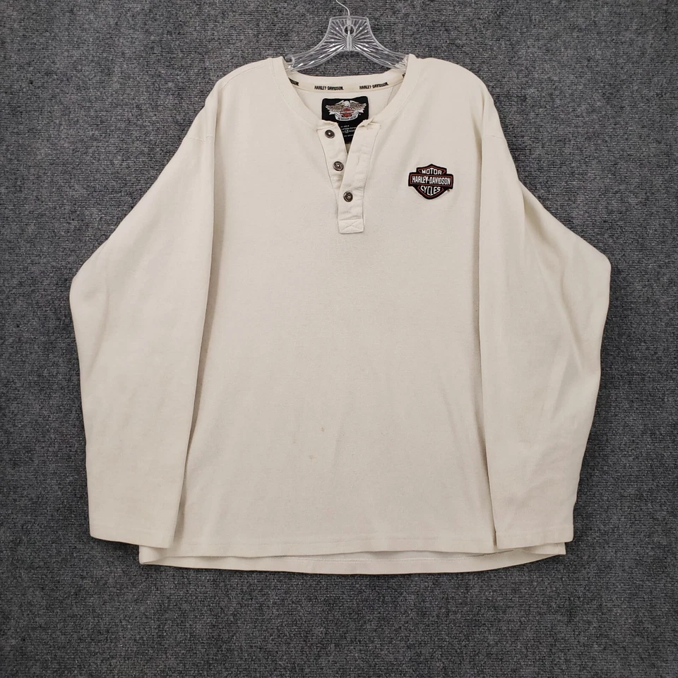 Suéter Harley Davidson Para Hombre XL Beige Térmico Manga Larga Tejido Waffle Pullover Foto 2 de 4