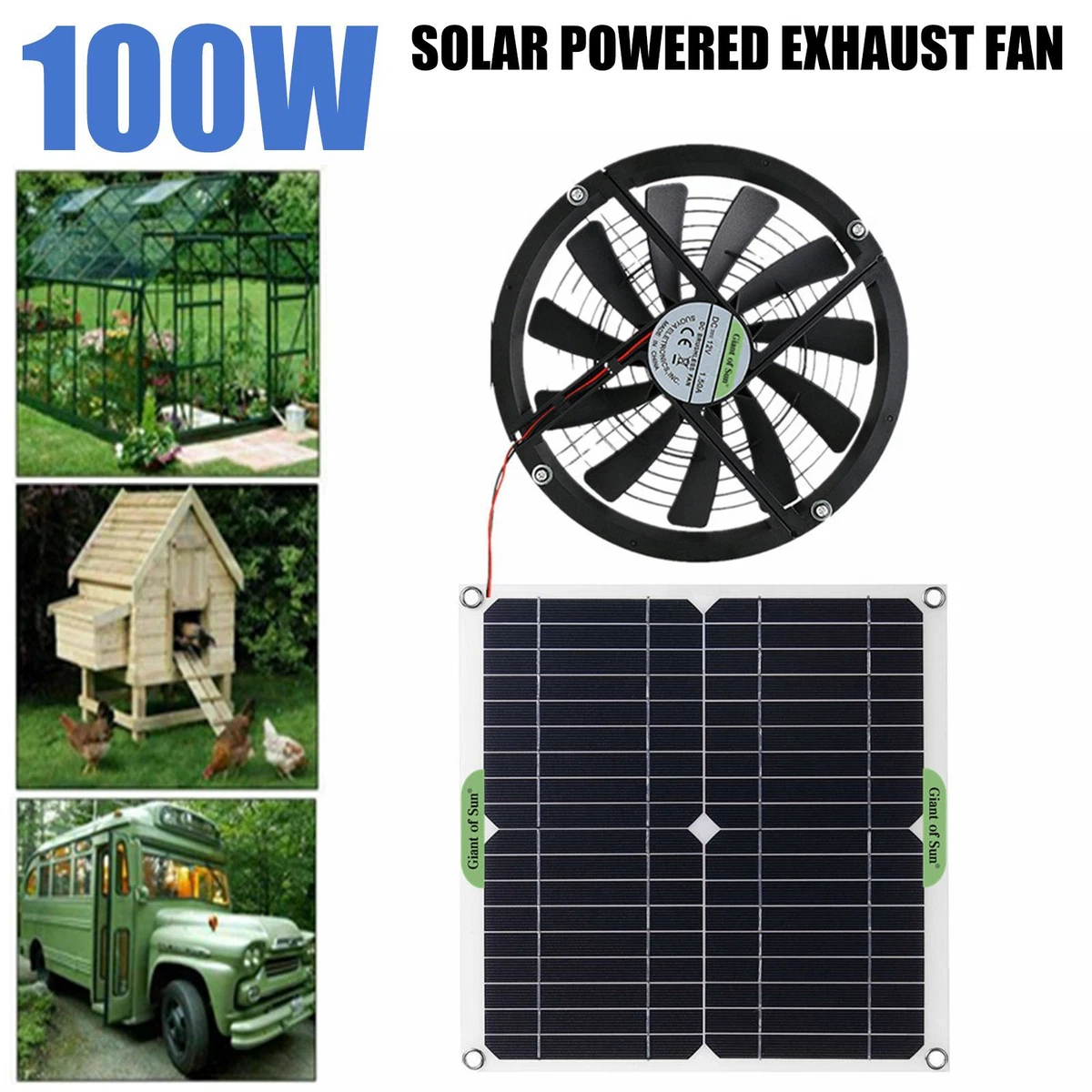 10W/100W Solar Panel Exhaust Vent Ventilation Fan for Sheds Dog Coop  Greenhouse | eBay