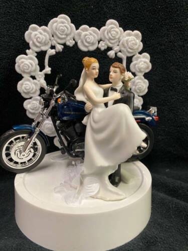 Motorcycle Wedding Cake Topper BLUE Harley Davidson Bike Groom Top Centerpiece - Picture 1 of 4