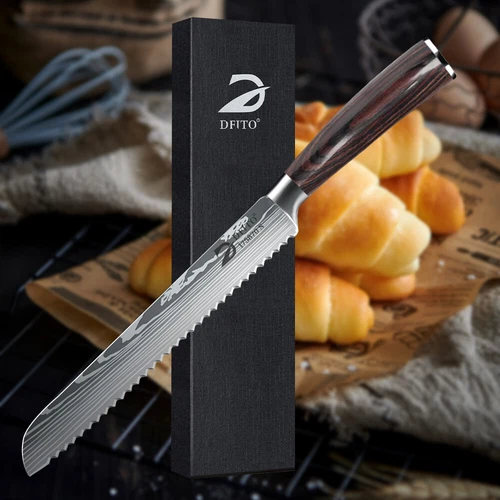 8” Bread Knife High Carbon Steel Damascus Kitchen Chef Knife Serrated Knife Gift