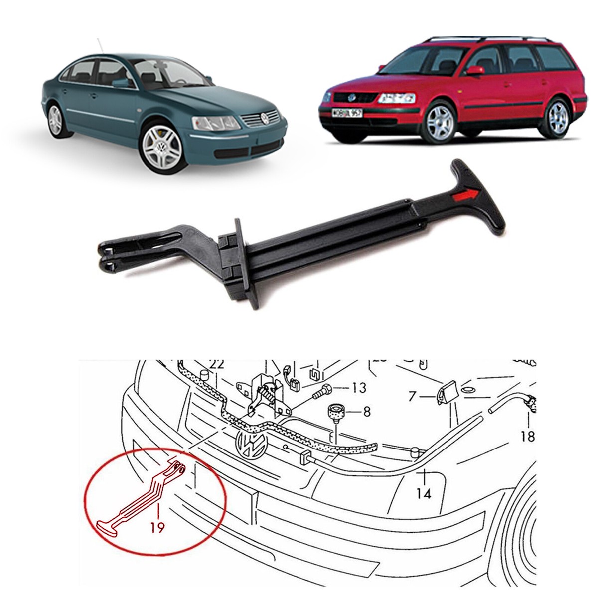 Poignée Ouverture Capot Compatible VW Passat B5 B5.5 1998-2004 - Référence 3B0823593