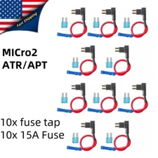 10 Pack ATR/APT Micro2 Fuse Tap Mini Fuse Holder ADD-A-CIRCUIT Blade15A fuse 12V
