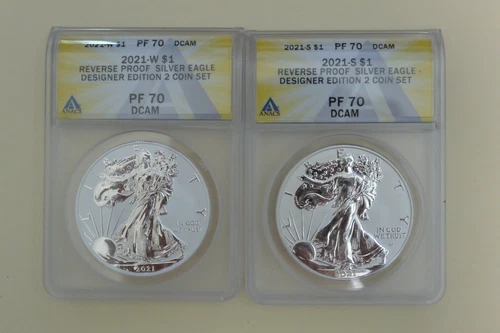 2021 Reverse Proof American Silver Eagle 2-Coin Set Designer Edition ANACS PF70