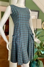 Vtg 50s 40s Cotton Plaid Checked Rockabilly Fall Day Dress 34/24 S