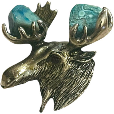 Western Decorative Moose Themed Bolo Tie Clip with Decorative Stones - Bolo Clip