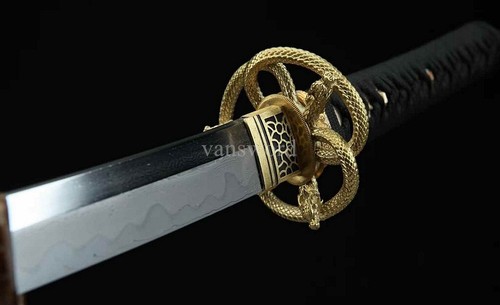 Japanese Katana Sanmai Steel Clay Tempered Sword Brass Tsuba Full Tang Sharp. - Picture 4 of 10