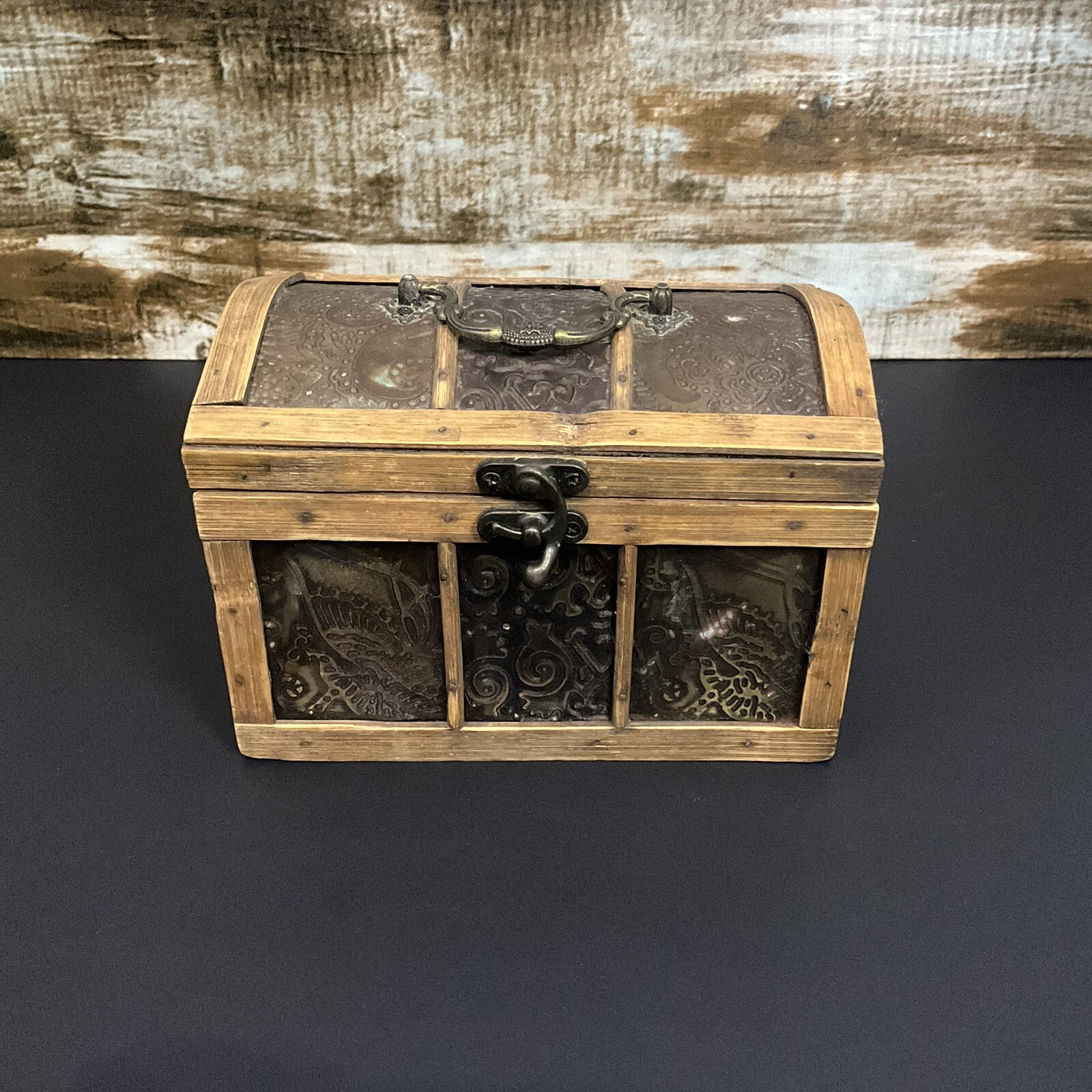 Vintage Wood and Metal Keepsake Altar Storage Box Treasure Chest