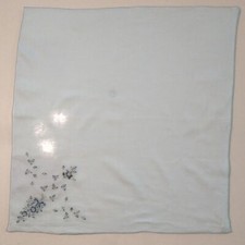 Retro Ladies' 22 Inch Square Sheer Blue Scarf Floral Embrodery Vintage 50s-60s