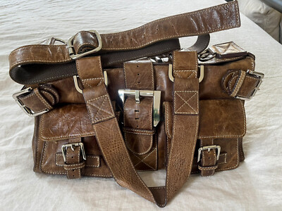 OOAK Large Bomber Leather Satchel /Crossbody Cargo Handbag Upcycled Furniture