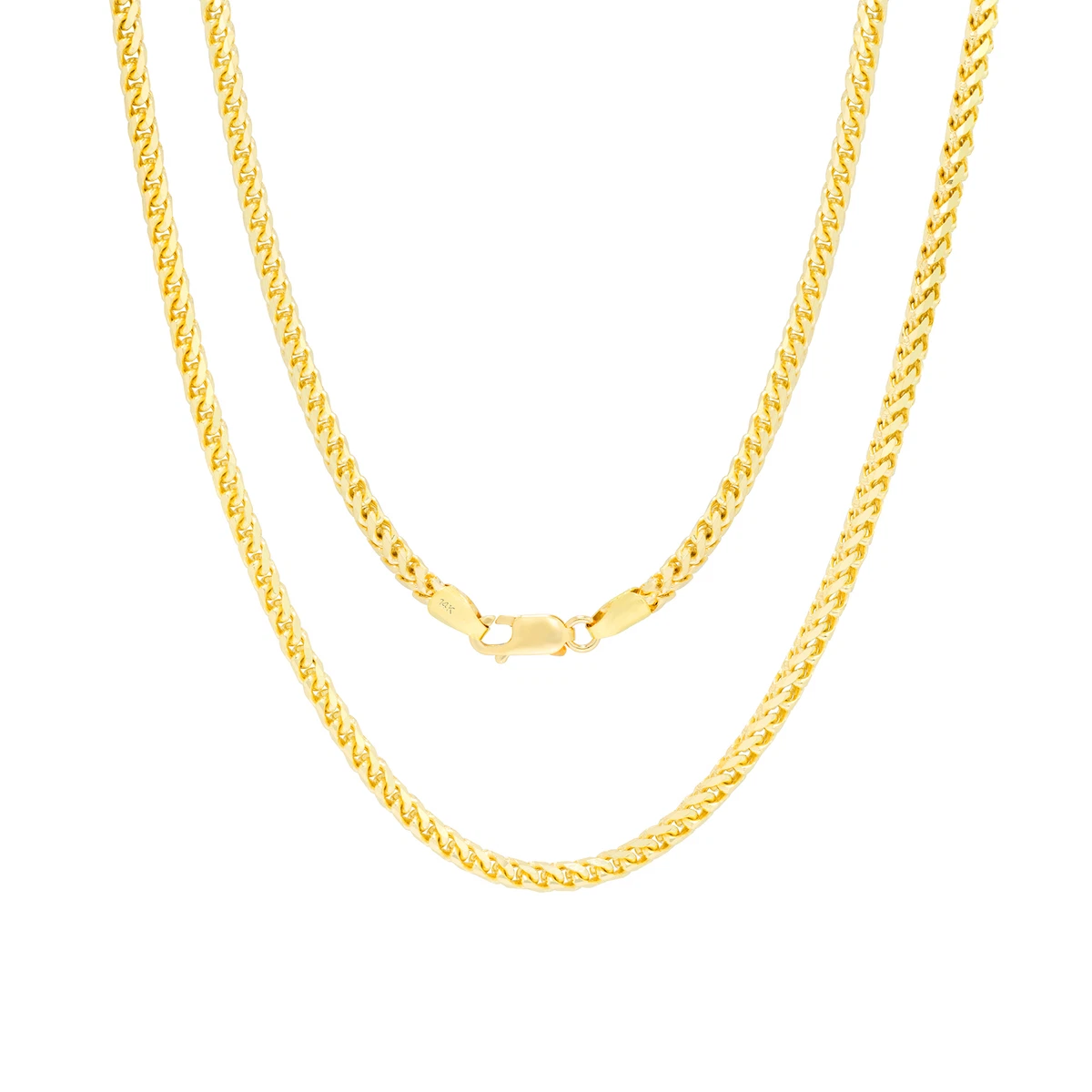 14K Yellow Gold Solid Mens 3.5mm Round Franco Square Wheat Chain Necklace 30