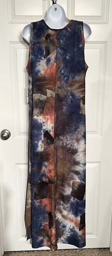 Karen Kane Casablanca Side Slit Tie Dye Patchwork Edge Stretch Maxi Dress 1X NWT