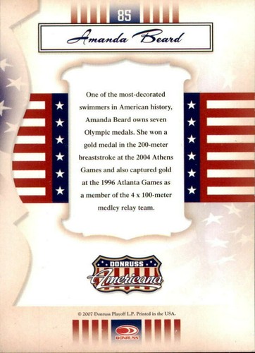 USA Olympic Swimmer Amanda Beard Signed 2007 Donruss Americana Card #85 - Picture 2 of 2