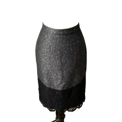 Crew Black Wool Blend Lace Trimmed Pencil Skirt—Size